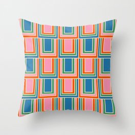 Colorful Retro Geometric Portes Pattern Blue Orange Pink Green Throw Pillow