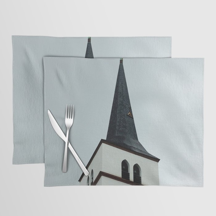 Saint William's church in Strasbourg, France | Black pitched roof, bell and clock Placemat
