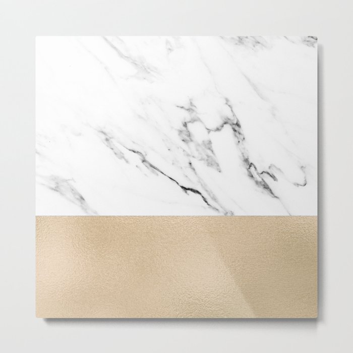 White Marble with Black and Copper Bronze Metal Print
