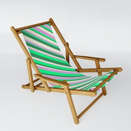 [ Thumbnail: Beige, Plum, Green, and Sea Green Colored Striped Pattern Sling Chair ]