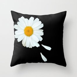 Love Me - Love Me Not - White Daisy on Black Background #decor #society6 #buyart Throw Pillow