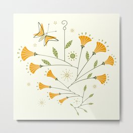 Super Bloom Poppy Mobiles ©studioxtine Metal Print | Digital, Orange, Retro, Ivory, Poppy, Flowers, Mobile, Superbloom, Butterflies, Flower 