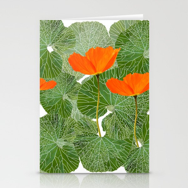 Orange Poppy Flowers Green Large Leaf #decor #society6 #buyart Stationery Cards