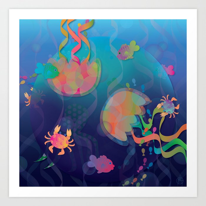 Neon Underwater Party Art Print