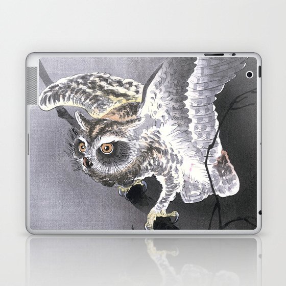 Koson Ohara - Owl and crescent Moon - Japanese Vintage Woodblock Painting Laptop & iPad Skin