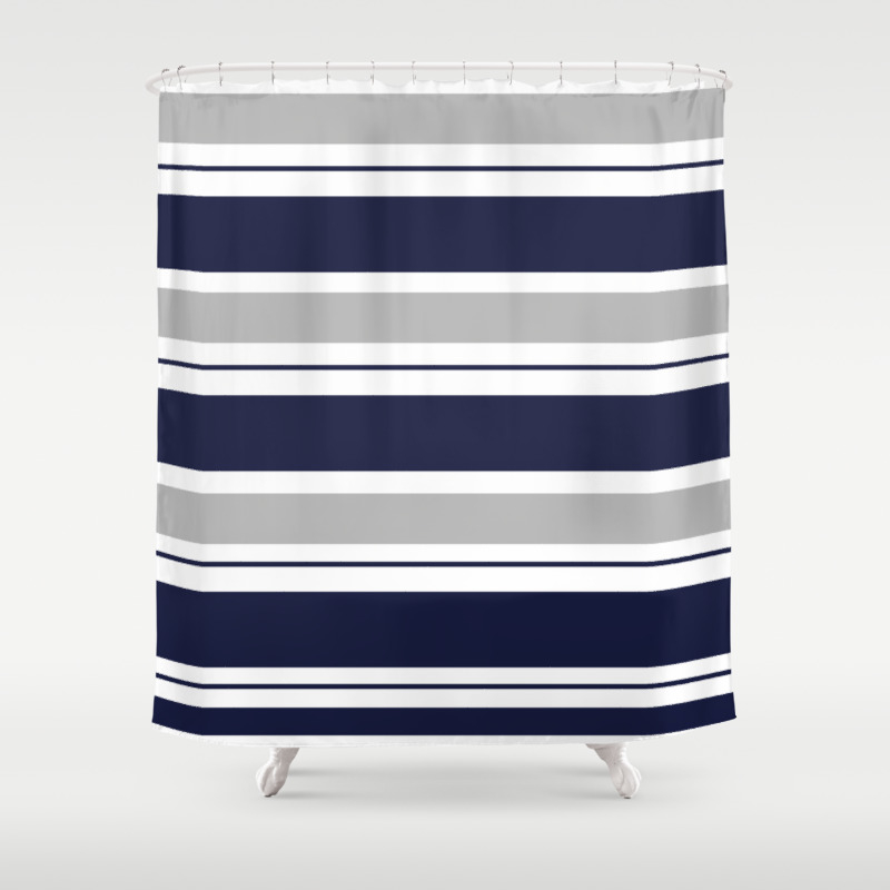 Navy Blue And Grey Stripe Shower Curtain By Seafoam12 Society6