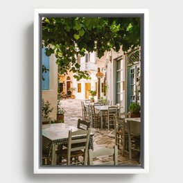 Greek Taverna | Authentic restaurant in the Mediterranean | Idyllic Blue and Golden Summer Day | Travel Photography in Naxos, Greece Framed Canvas