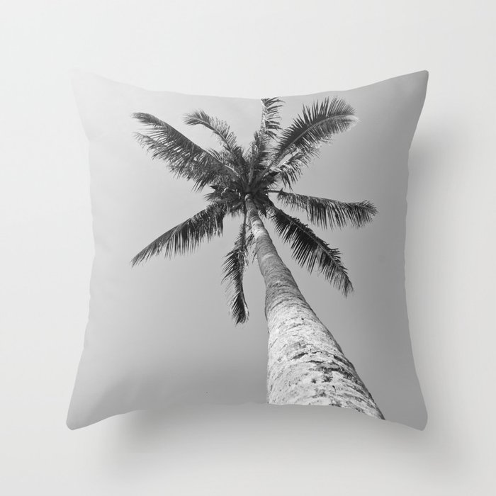 Palm tree black and white  | tropical boho Thailand island photography | nature travel photo print Throw Pillow