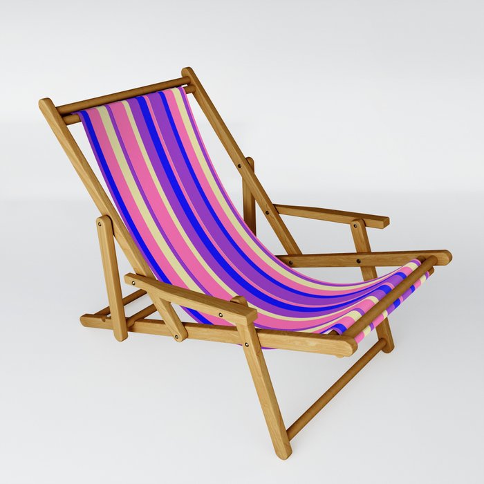 Hot Pink, Pale Goldenrod, Dark Orchid & Blue Colored Stripes Pattern Sling Chair
