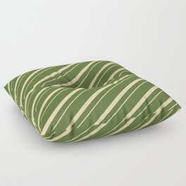 [ Thumbnail: Dark Olive Green & Tan Colored Lined/Striped Pattern Floor Pillow ]