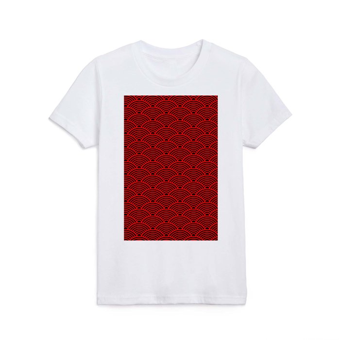 Japanese Waves (Red & Black Pattern) Kids T Shirt