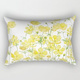 yellow buttercup flowers filed watercolor  Rectangular Pillow