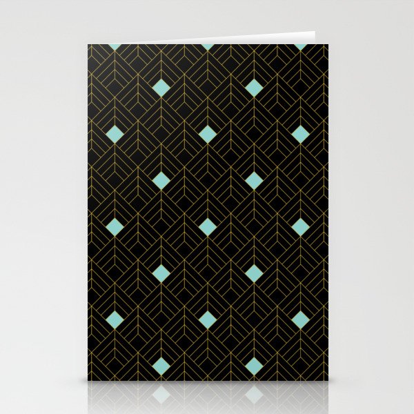 Art Deco Gold, Black and Blue Pattern Stationery Cards
