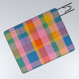 Rainbow Pop Colorful Checked Plaid Pattern Picnic Blanket