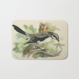 Vintage Bird Print - 1896 - Greyshrike Bath Mat | Print, Ornithology, Painting, Naturalhistory, Drawing, Bird, Wildlife, Scientific, Life, Illustration 