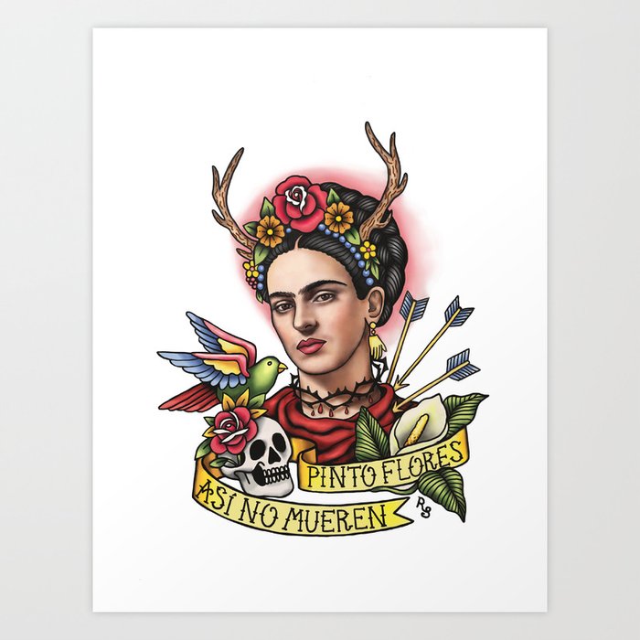 Frida Viva La Vida Tattoo Style Friducha Art Print