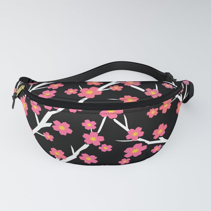 Blooming - coral on black 1 Fanny Pack