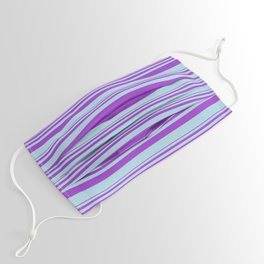 [ Thumbnail: Dark Orchid & Light Blue Colored Stripes/Lines Pattern Face Mask ]