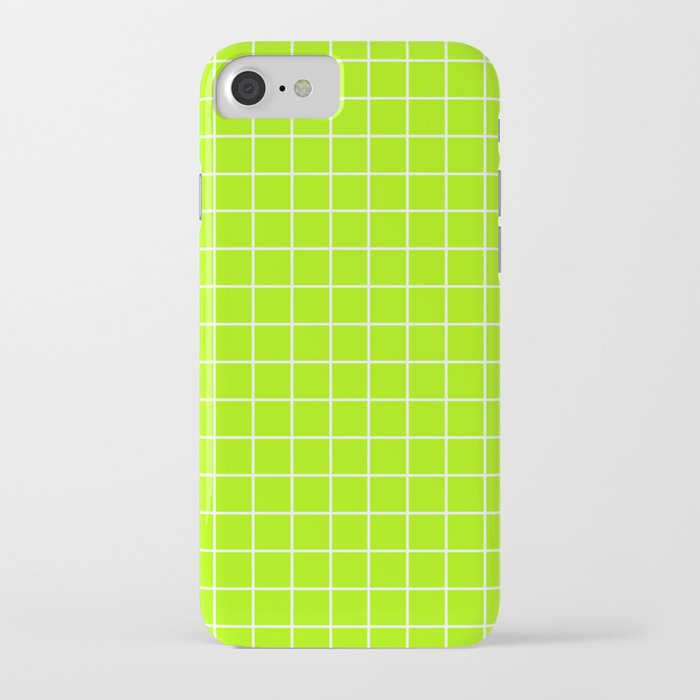 Spring bud - green color - White Lines Grid Pattern iPhone Case