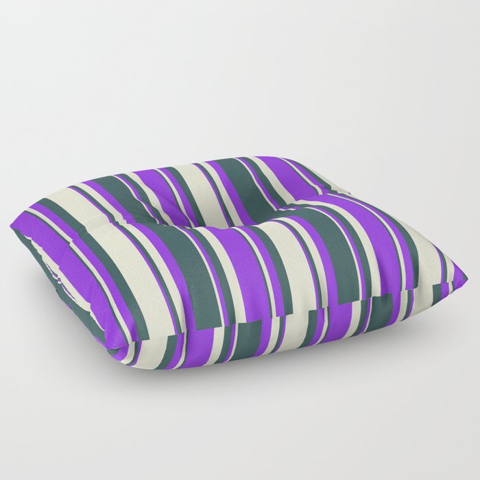 Dark Slate Gray, Light Yellow, and Purple Colored Lines/Stripes Pattern Floor Pillow