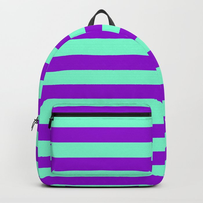 Aquamarine and Dark Violet Colored Striped Pattern Backpack