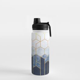 Indigo Blue + Golden Hexagons Abstract Design Water Bottle