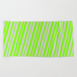 [ Thumbnail: Light Grey and Chartreuse Colored Lined/Striped Pattern Beach Towel ]
