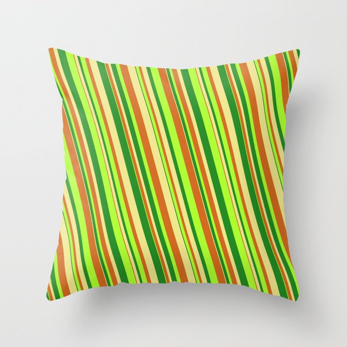 Forest Green, Tan, Chocolate, and Light Green Colored Lined/Striped Pattern Throw Pillow