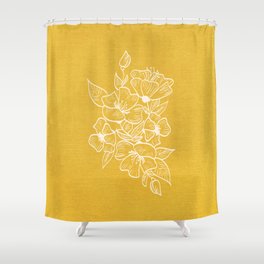 Scandinavian Brushed Gold Floral Ornament | Tropical Line Art Shower Curtain
