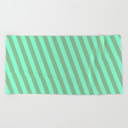 [ Thumbnail: Aquamarine & Dark Sea Green Colored Stripes Pattern Beach Towel ]