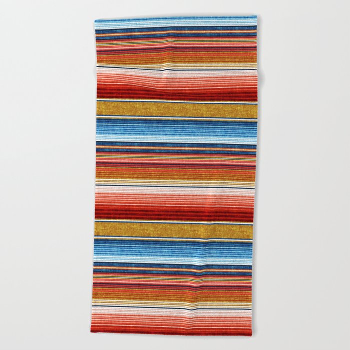 serape southwest stripe - red, blue, gold Beach Towel