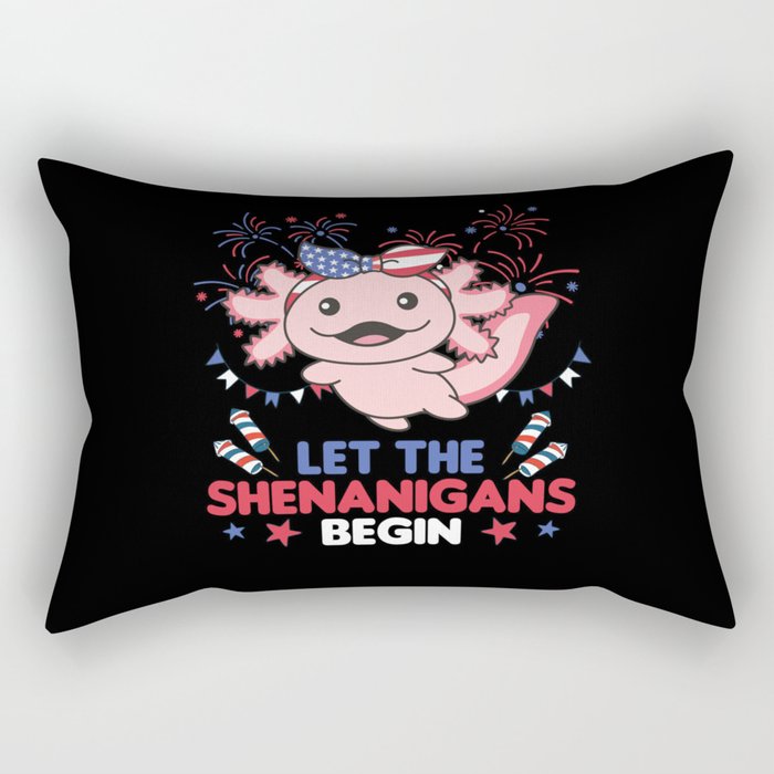 Happy 4th Cute Axolotl With Fireworks America Rectangular Pillow
