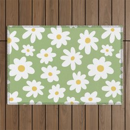 Daisy Flower Pattern (green/white/yellow) Outdoor Rug