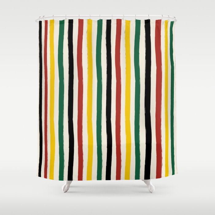 red and green shower curtain