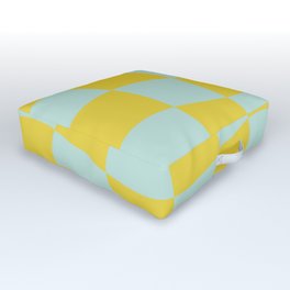 Retro Wavy Checker - Chartreuse + Robin's Egg Blue Outdoor Floor Cushion