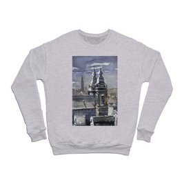 Domes of St. Nicholas and skyline of downtown medieval Amsterdam, Netherlands at sunset. Crewneck Sweatshirt