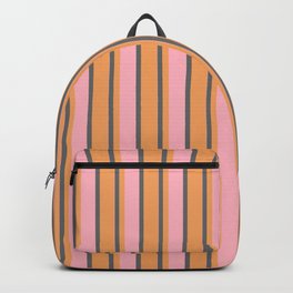 [ Thumbnail: Dim Grey, Brown & Light Pink Colored Stripes Pattern Backpack ]