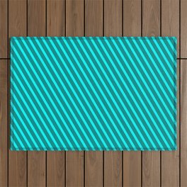 [ Thumbnail: Dark Cyan and Cyan Colored Lined Pattern Outdoor Rug ]