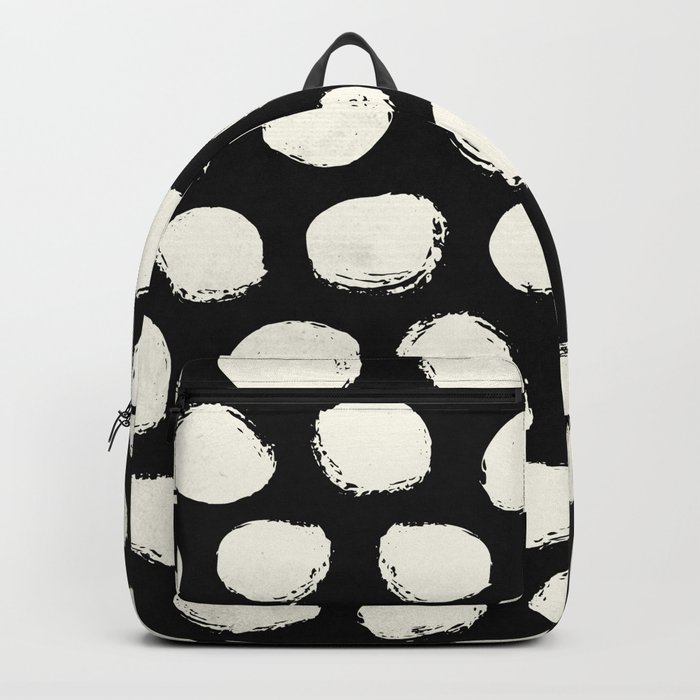 Trendy Cream Polka Dots on Black Backpack