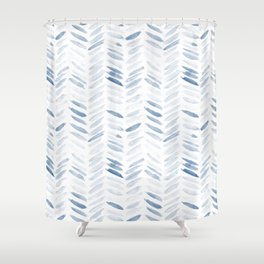 Denim blue watercolor chevron - painted herringbone  Shower Curtain