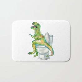 T-rex in the bathroom dinosaur painting Bath Mat