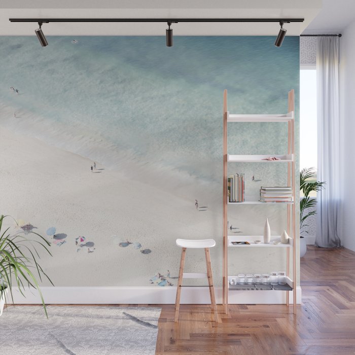 Summer Seaside Beach Print - Aerial Ocean Crowded Beach Sea photography by Ingrid Beddoes Wall Mural