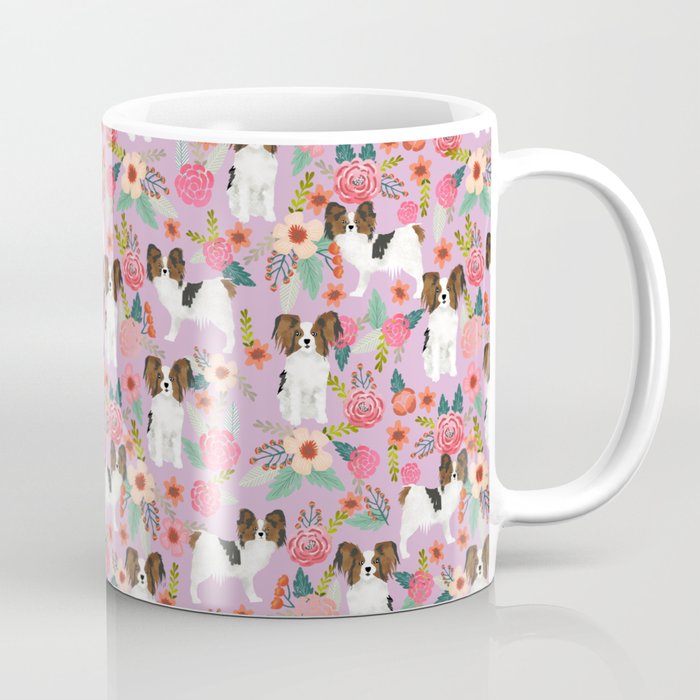 Papillon pet friendly small cute dog breed must have gift for dog lover florals dog pattern print Coffee Mug