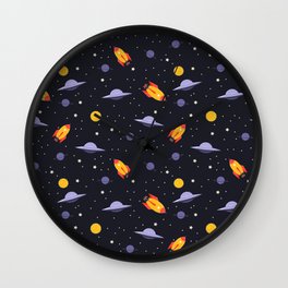 Space,planets,spaceship,moon,stars Wall Clock