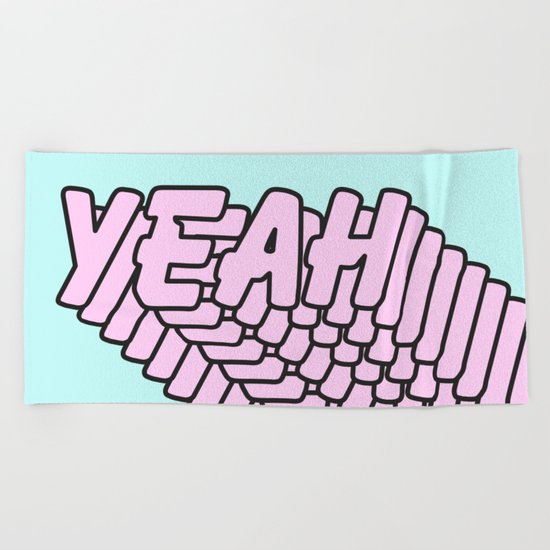 YEAH Typography Pink Blue Beach Towel