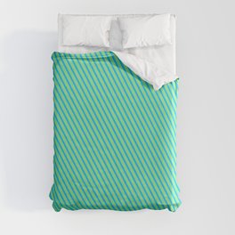 [ Thumbnail: Deep Sky Blue and Light Green Colored Lines Pattern Duvet Cover ]