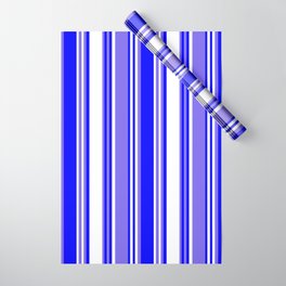 [ Thumbnail: Medium Slate Blue, White, and Blue Colored Lined/Striped Pattern Wrapping Paper ]
