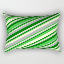 [ Thumbnail: Dark Gray, Dark Green, Lime Green & Light Yellow Colored Stripes/Lines Pattern Rectangular Pillow ]