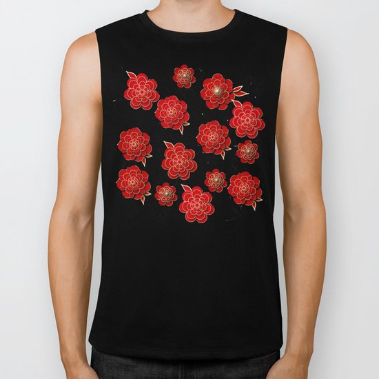 Red Flowers Biker Tank