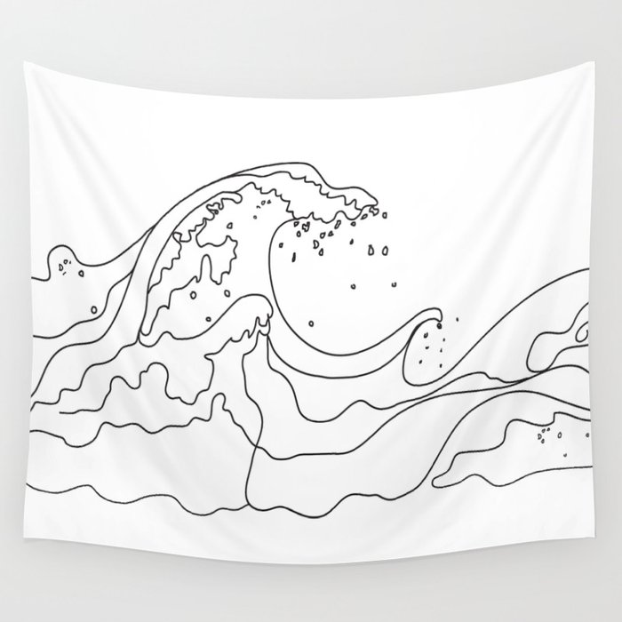 Minimal Line Art Ocean Waves Wall Tapestry